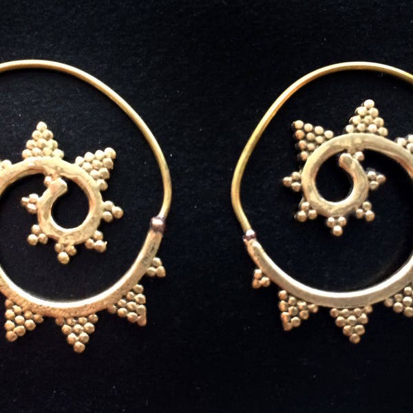 Gold Threader earrings- Mandala earrings-Tribal jewelry-Antique -Bedouin Afghan -Turkmen-Ornate brass Earrings -bohemian festival jewelry