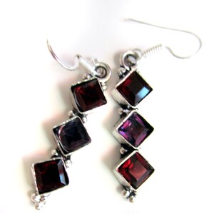 Amethyst and Garnet Earrings Silver plated,Dangle jewelry,Chandelier earrings Gemstone jewelry by Taneesi