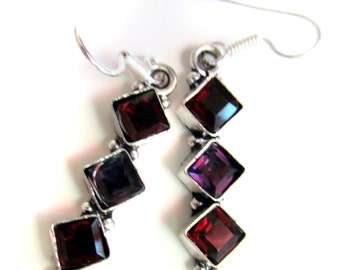 Amethyst and Garnet Earrings Silver plated,Dangle jewelry,Chandelier earrings Gemstone jewelry by Taneesi