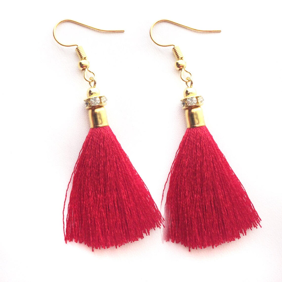 Red Tassel Earringsred Gold Earringsfestival Jewelryfringe Etsy