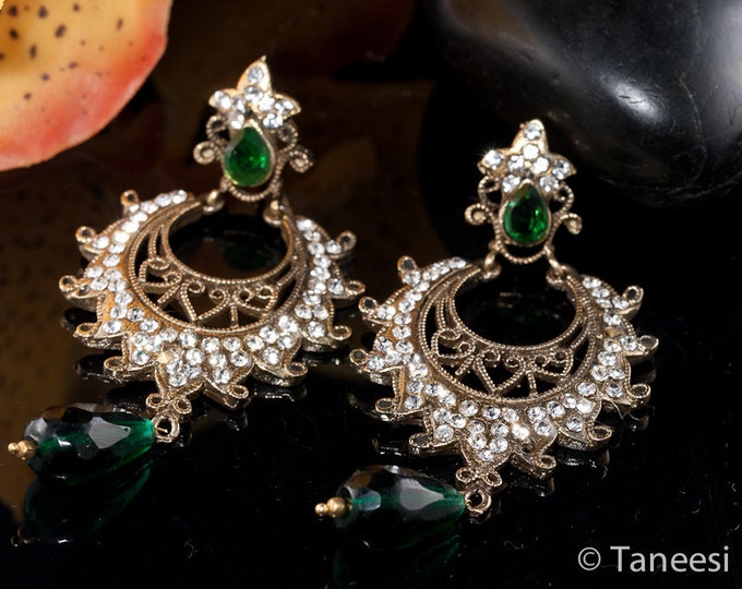 Victorian Green Crystal JHUMKA Earrings Antique Inspired - Etsy