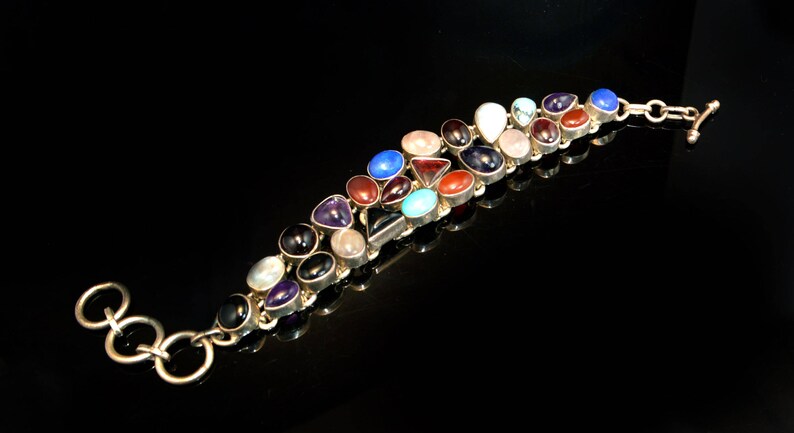 Gemstone Bracelet, Onyx,carnelian,Lapis Lazuli, Turquoise bracelet and moonstones Fine Jewelry, Sterling Silver by Taneesi image 5