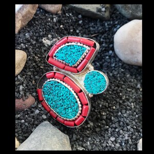 CLEARANCE SALE 70% off Turquoise Ring-Good Luck ring- Sterling silver 925 Turquoise Coral Ring-adjustable