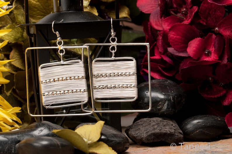 Silver Earrings dangle Chandelier,Wirewrapped Earrings ,tribal jewelry,Bohemian silver earrings handmade by Taneesi EC4322 image 1
