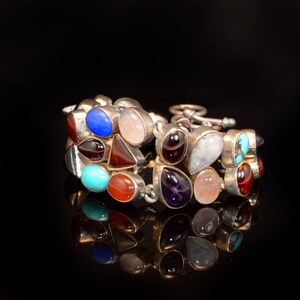 Gemstone Bracelet, Onyx,carnelian,Lapis Lazuli, Turquoise bracelet and moonstones Fine Jewelry, Sterling Silver by Taneesi image 6