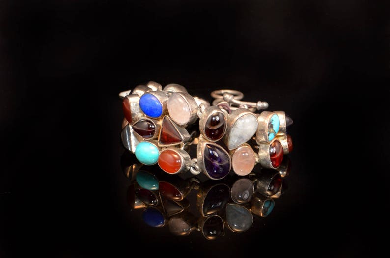 Gemstone Bracelet, Onyx,carnelian,Lapis Lazuli, Turquoise bracelet and moonstones Fine Jewelry, Sterling Silver by Taneesi image 6