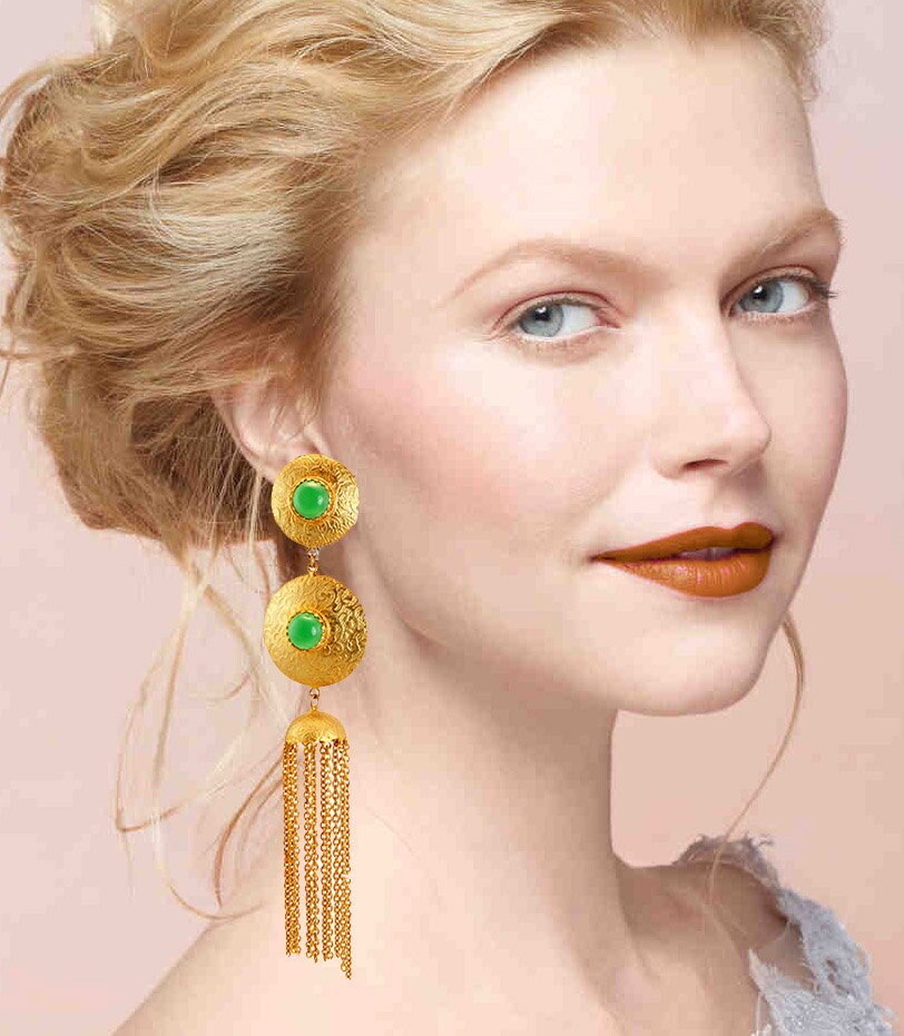 Hammered Gold Earrings Gold Chandelier Earrings 18k Gold Vermeil Minimalist Jewelry Modern Jewelry Egyptian Chandelier Earrings Jhumka Jade