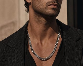 Collar de cadena gruesa de plata para hombre, joyería unisex de eslabones de cuerda hecha a mano, poco común.