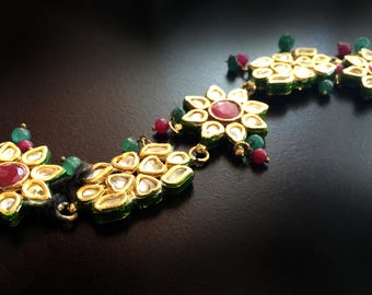 Kundan Bracelet Royal Jewellery,Gold ruby Jewelry,Bezel set gemstone jewelry handmade  by Taneesi Jewelry