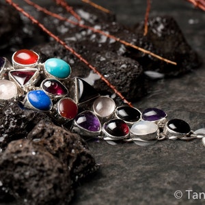 Gemstone Bracelet, Onyx,carnelian,Lapis Lazuli, Turquoise bracelet and moonstones Fine Jewelry, Sterling Silver by Taneesi image 2
