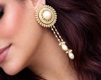 KASHMIRI PEARL Earrings,Wedding jewellery,Indian Bridal crystal Pearl kashmiri Earrings,Exclusive by TANEESI