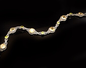 Topaz Peridot  Bracelet,November & August birthstone,925 Sterling Silver bracelet,bezel set Cushion Cut Gemstone Jewelry modern minimalist