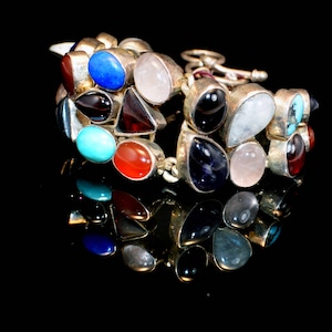 Gemstone Bracelet, Onyx,carnelian,Lapis Lazuli, Turquoise bracelet and moonstones Fine Jewelry, Sterling Silver by Taneesi image 1