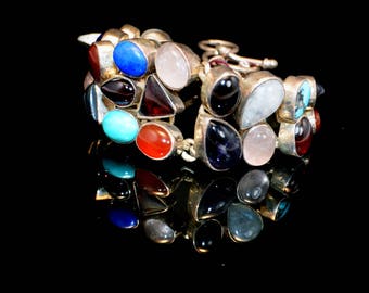 Gemstone Bracelet, Onyx,carnelian,Lapis Lazuli, Turquoise bracelet and moonstones Fine Jewelry, Sterling Silver by Taneesi