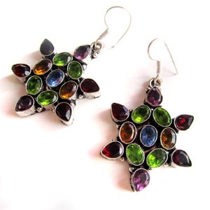 Amethyst Ohrringe Peridot, Sternohrring Sterlingsilber Granat, Ohrhängerschmuck, Geburtssteinohrringe, Lünettenset, Bio-Edelsteinschmuck Taneesi