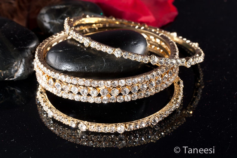 Bridal bangle bracelets,Large size,LAST SET Sold out,Crystal Diamond Bangle Bracelet,wedding,holiday jewelry 3 Bangle set by Taneesi Jewelry image 2