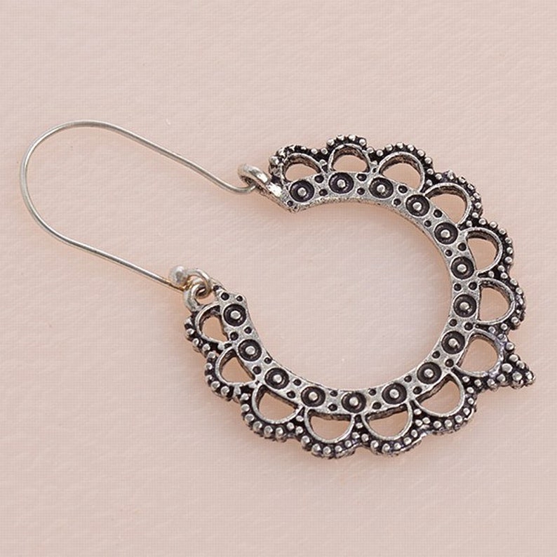 Silver Hoop Earrings,Lightweight Earrings,Tribal jewelry Indian village ornaments-Boho gypsy Earrings by Taneesi AEH0631