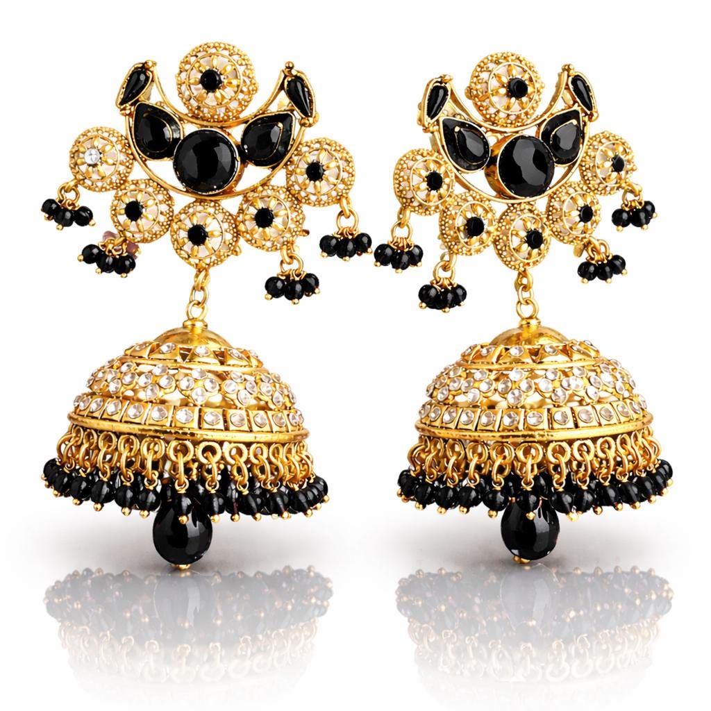 Black Gold Jhumka Earrings