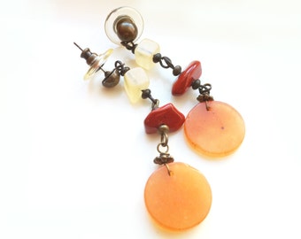 Amber earrings, Gemstone jewelry Yellow Onyx Sandstone,Unique OOAK Lightweight ,beaded,handmade Jewelry by Taneesi