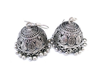 Large SILVER Jhumkas,Ethnic Earrings,Dome earrings, Silver tribal Jhumkis,Indian Jewelry ,handmade artisan Jewelry by Taneesi