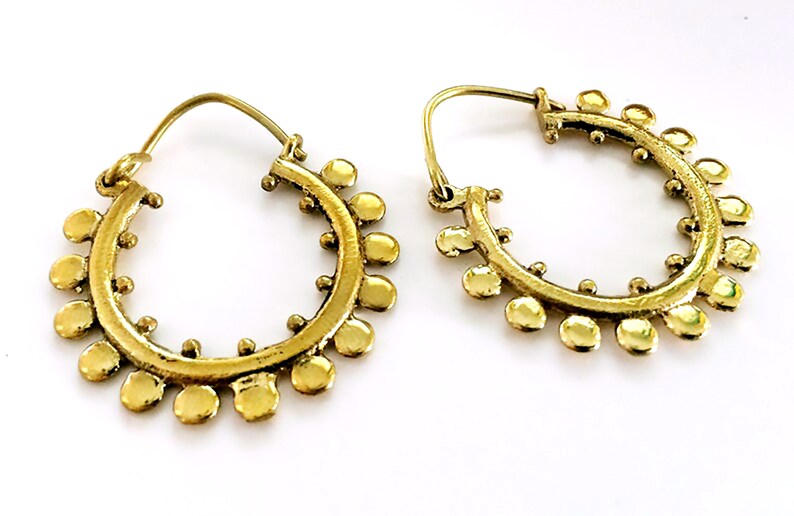 CLEARANCE SALE 80% Off Half moon earrings Antique Finish Moon Tribal Jewelry Hoop Earrings-Turkmen Tribal Jewelry-Ornate Hoop Earrings Gold