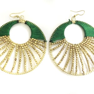 Green & GOLD Hoop Earrings,Large Chandelier Earrings,Tribal Bohemian earrings,Boho Belly Dancers Earrings,Gold gypsy Earrings by Taneesi image 2