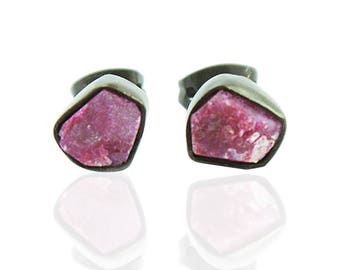 Ruby Stud earrings-July Birthstone-Bezel Set-Raw Ruby-Gemstone jewelry-Minimalist,modern earrings-bridal jewelry-bridesmaids gift