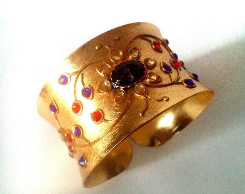 Gold Cuff Bracelet antique Kundan Bangleexotic Fusion Etsy