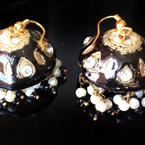 Black Earrings,Jaipur Jhumka earrings,Lac Earrings, Jellyfish Earrings Gold jhumkas,Crystal Earrings,Vintage Jewelry by Taneesi image 4
