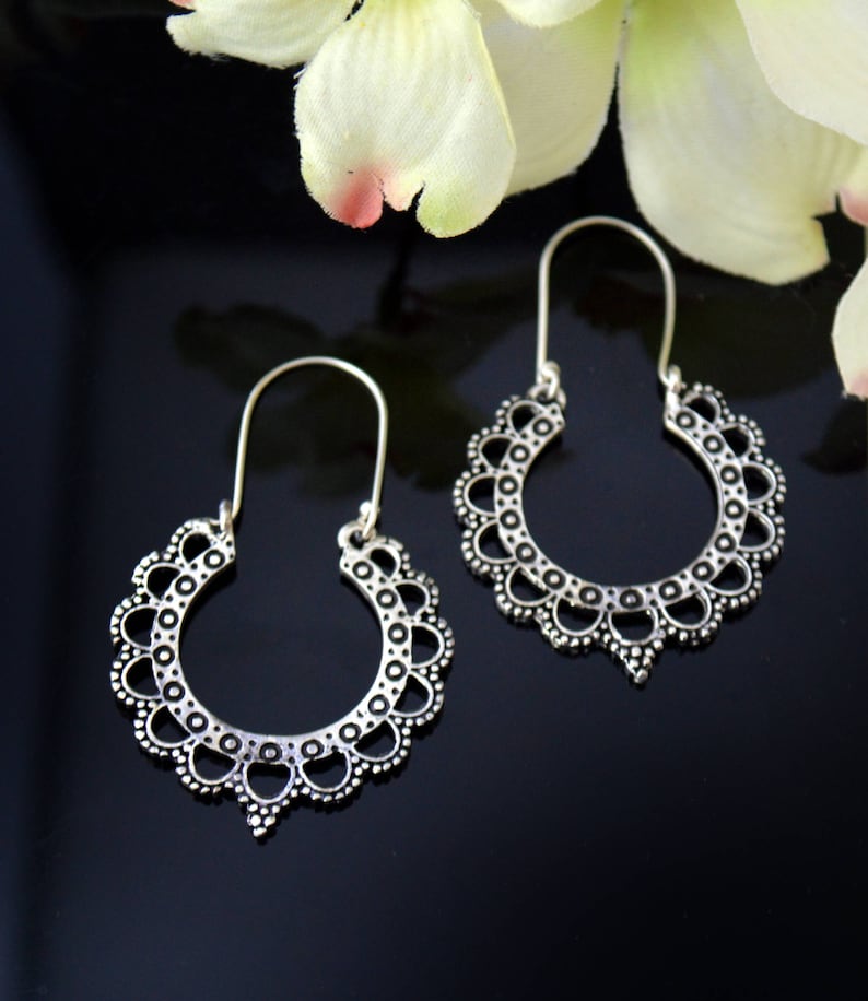 Silver Hoop Earrings,Lightweight Earrings,Tribal jewelry Indian village ornaments-Boho gypsy Earrings by Taneesi AEH0631