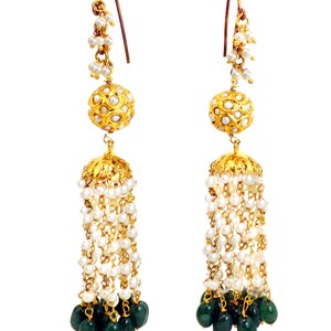 Pearl Bridal Earrings With Green Jade22k Pure Gold - Etsy