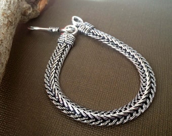 Men's Silver rope chain bracelet, Men Silver bracelet, Modern chain weave bracelet Tribal style,Chainmaille Bracelet ZB032