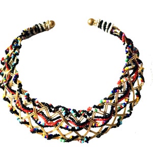 Bohemian Choker necklace,Multicolor Statement Necklace,BIB,Beaded African CHOKER,BohoTribal accessories Afrocentric by Taneesi-YN270M