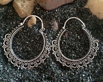 Silver Moon earrings-Tribal Jewelry-ChandBali Earring,silver hoop earrings-kucchi,filigree jewelry,Afghan earrings