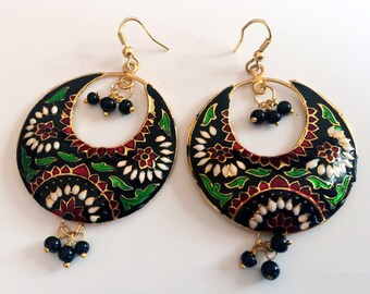 Dangle Crescent Earrings,Black enamel earring,Jaipur Chand Bali,Moon earrings bohemian indian Jewellery Gypsy by Taneesi