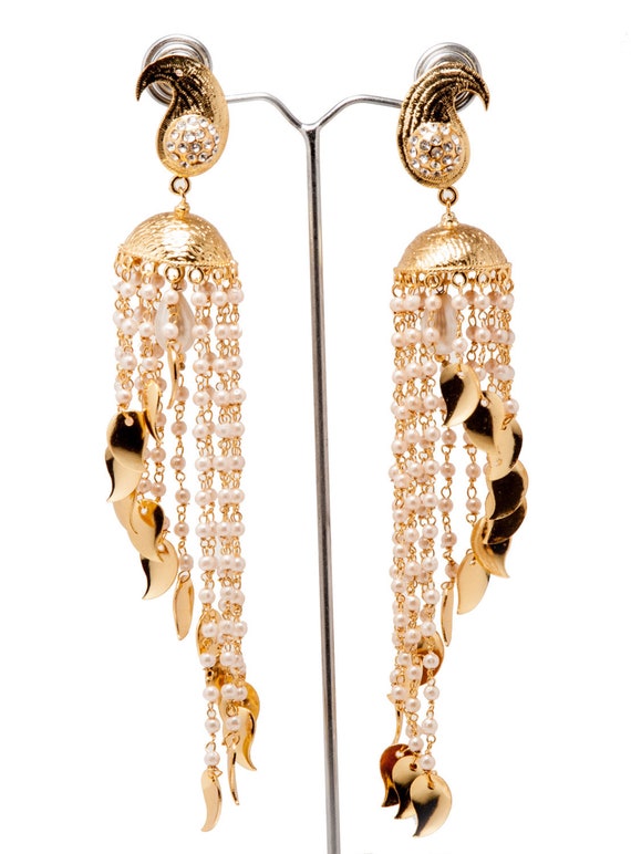 Buy GOLD JHUMKAS Large Cascade Jhumka Peacock Jhumkas Pearl