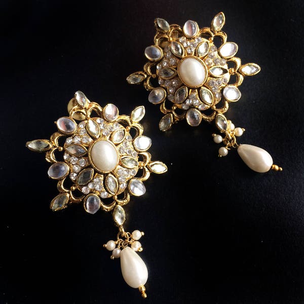 KASHMIRI PEARL Earrings,Wedding jewellery,Indian Bridal crystal Pearl kashmiri Earrings,Exclusive by TANEESI Yp232P