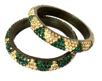 Green Gold Bangles-Crystal Bangles-Stacking bracelets-Indian Bangle,wedding,bridal faire, bridesmaids gifts by Taneesi Jewelry