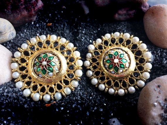 KASHMIRI PEARL Earrings,Wedding jewellery,Indian Bridal crystal Pearl kashmiri Earrings,Exclusive by TANEESI Yp232P