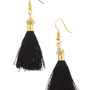 Black gold Tassel earrings,Silk Tassel earrings,festival jewelry-fringe earrings-Boho earring-Bohemian Gypsy jewelry-AE515BL image 1