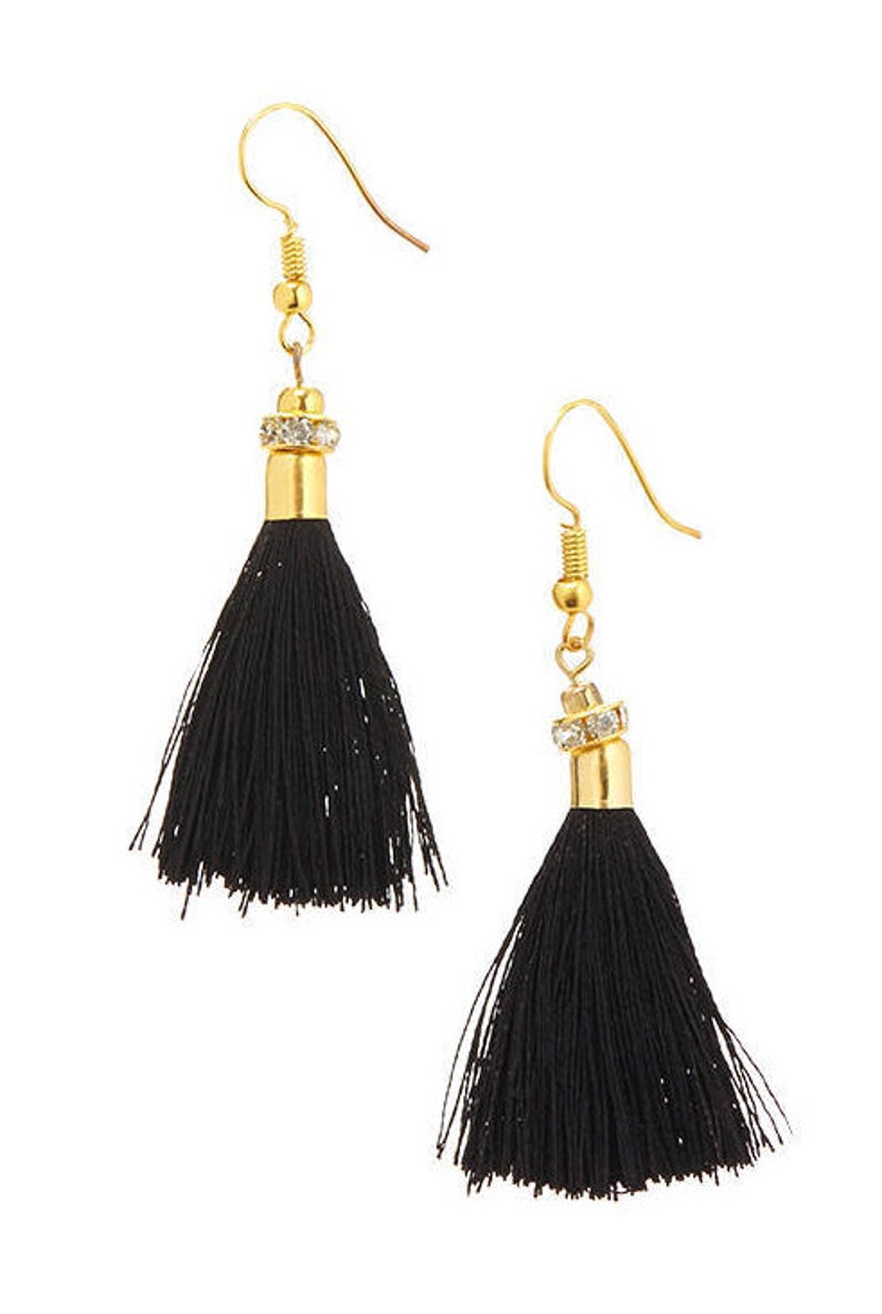 Black gold Tassel earrings,Silk Tassel earrings,festival jewelry-fringe earrings-Boho earring-Bohemian Gypsy jewelry-AE515BL image 1