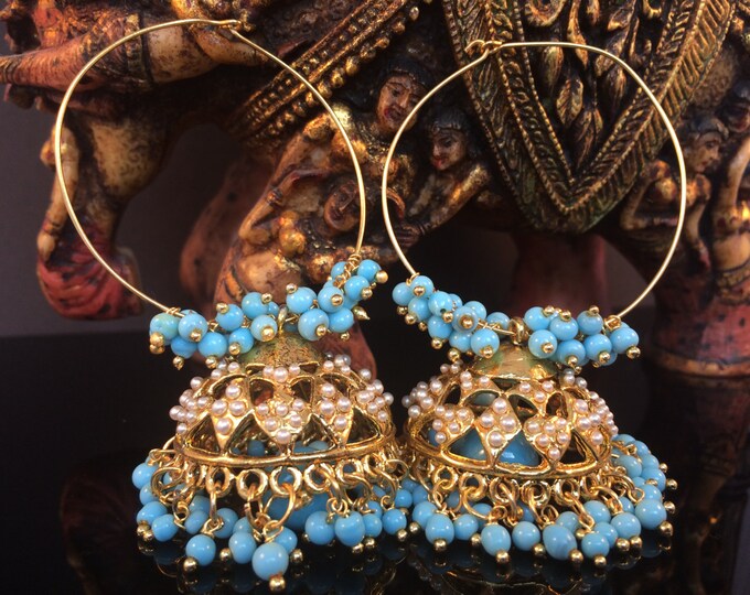 Hoop jhumkas gold Clearance