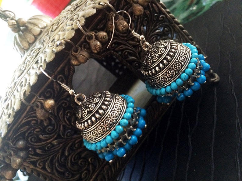 Turquoise EarringsLarge SILVER JhumkasEthnic Dome earrings | Etsy