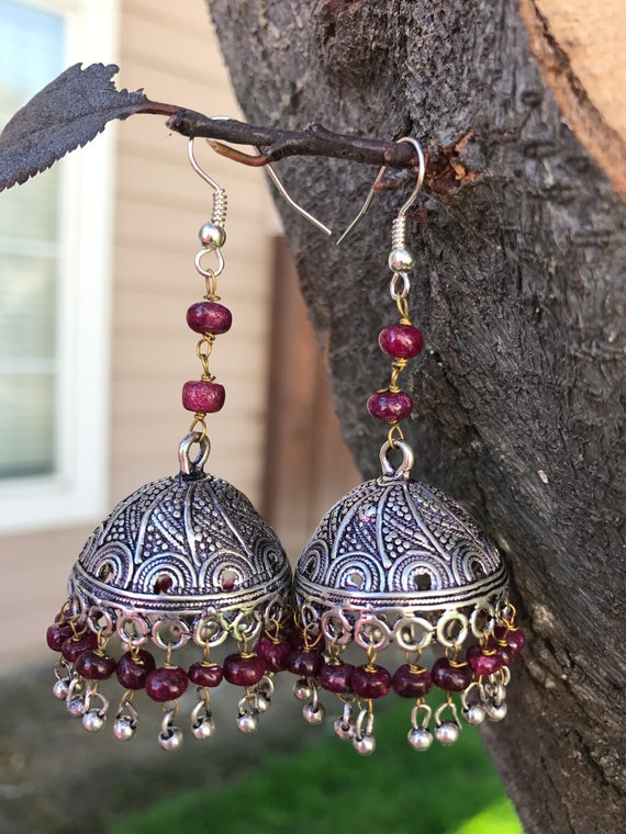 Ruby Silver JHUMKA Earrings large SILVER Jhumkas Earrings Ethnic silver Tribal Jhumkis indian Jewelry handmade Artisan Jewelry by Taneesi Etsy