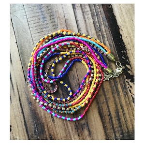 Long Layered Necklace-African Beaded Multicolored Necklace, Boho Statement Necklace, Rainbow color necklace bridesmaids gifts Layering