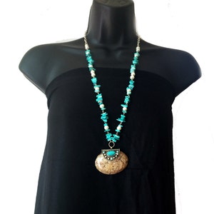 COLLIER TURQUOISE, pendentif vintage chips de turquoise, long collier superposé, bijoux afghans, collier de perles, bijoux tribaux fusion par Taneesi