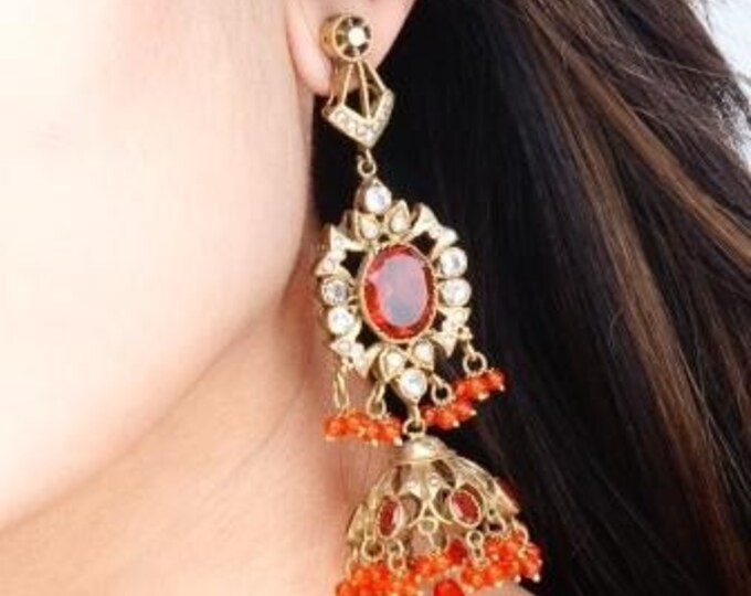 Orange jhumka earrings Clearance