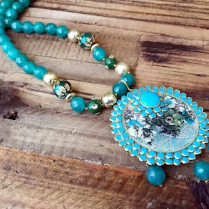 Kundan Necklace Pendant Turquoise Pacchi work Engagement Prom Wedding statement jewelry