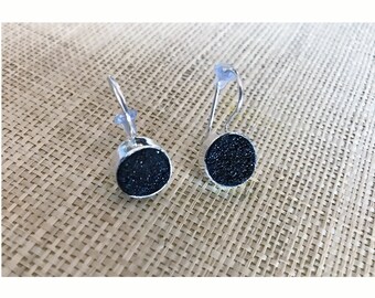 Black Silver Druzy earrings-Turkish Jewelry- Silver plated-Minimalist modern earrings-Boho style by Taneesi