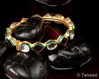 ROYAL KUNDAN Bangle Vintage Gold Plated with Kundan and Ruby Glass Royal Bangle Bracelet